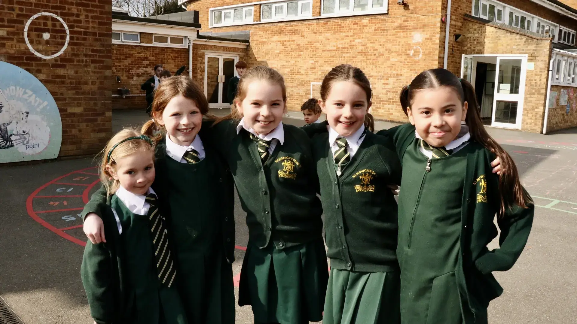 st monicas school girls students in front of school